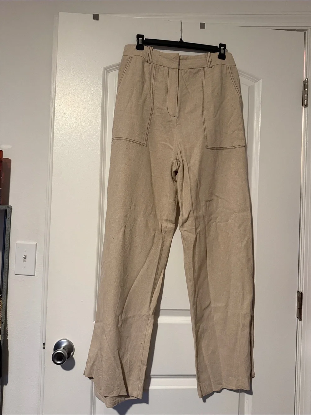 Zara Beige Wide-Leg Linen Pants
